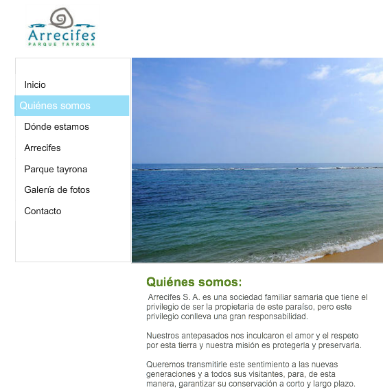 Imagen capturada el 20-10-2012 de la Web de la empresa Arrecifes S.A.
