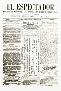 Portada del primer número del periódico colombiano "El Espectador", de 1887.
