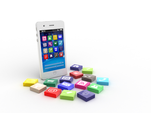 Smartphone with application icons, 3d rendered illustration
