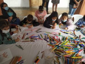 Niños en taller de escritura, Feria del Libro Pasto. 