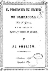 Documento Tipografía Silva, Barbacoas, 1871. 