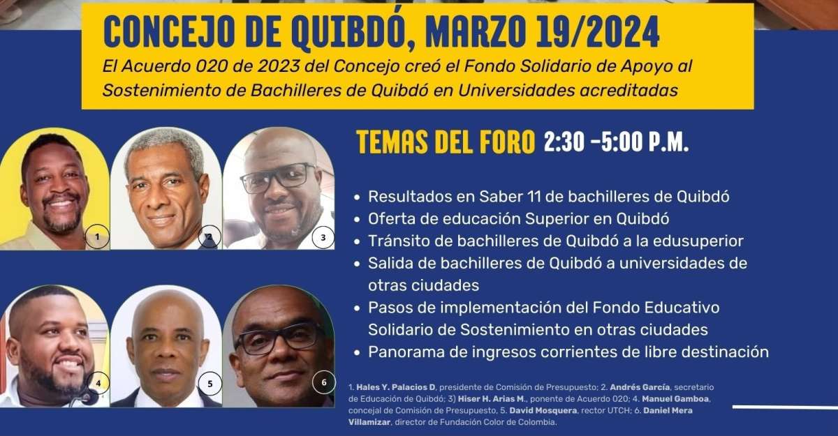 Foro en Concejo de Quibdó sobre Fondo Educativo y acceso a la educación superior en Plan de Desarrollo