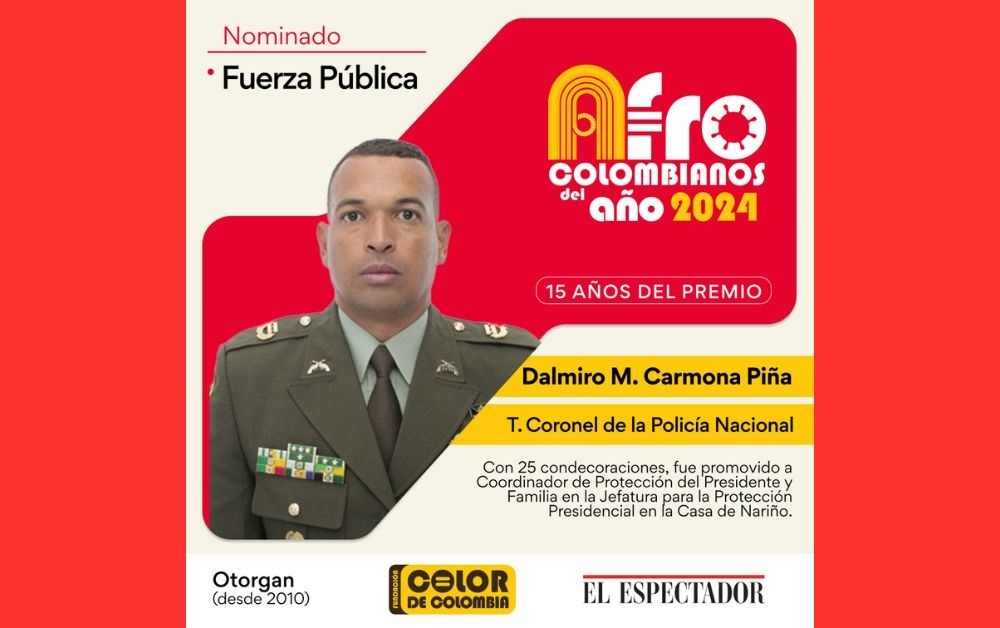 T. Coronel Dalmiro Carmona, de la @PoliciaColombia, nominado en Afrocolombianos del Año 2024, de @elespectador y la Fundación @ColordeColombia