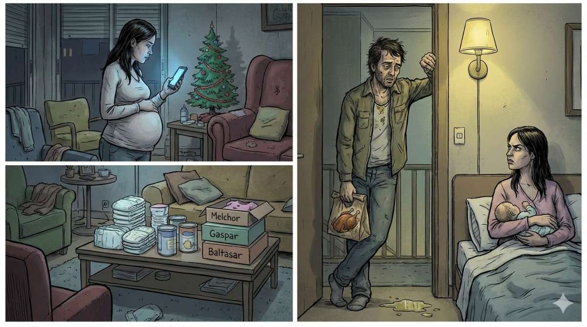 María rompió fuente (Cuento de Navidad con tres finales)