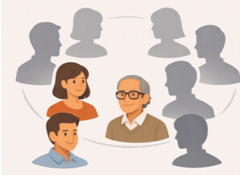 Seis personas, tres amigos o tres extraños